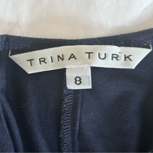 TRINA TURK Ruched V Neck Tunic Top Dress Beach Swim Cover Navy Size 8 - Picture 7 of 9